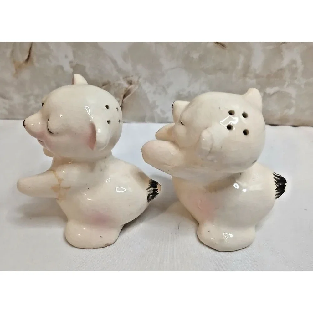 Vintage Occupied Japan White Huggable Bears Salt & Pepper Shaker Set